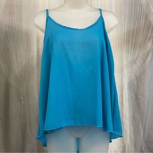 Flowy Tank Top XL Asymmetrical Hem Camisole Boho Loose Summer Bright Blue Top
